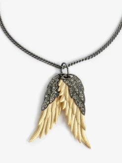 Shop Zadig & Voltaire Rock Feather Pendant Necklace Oldgold